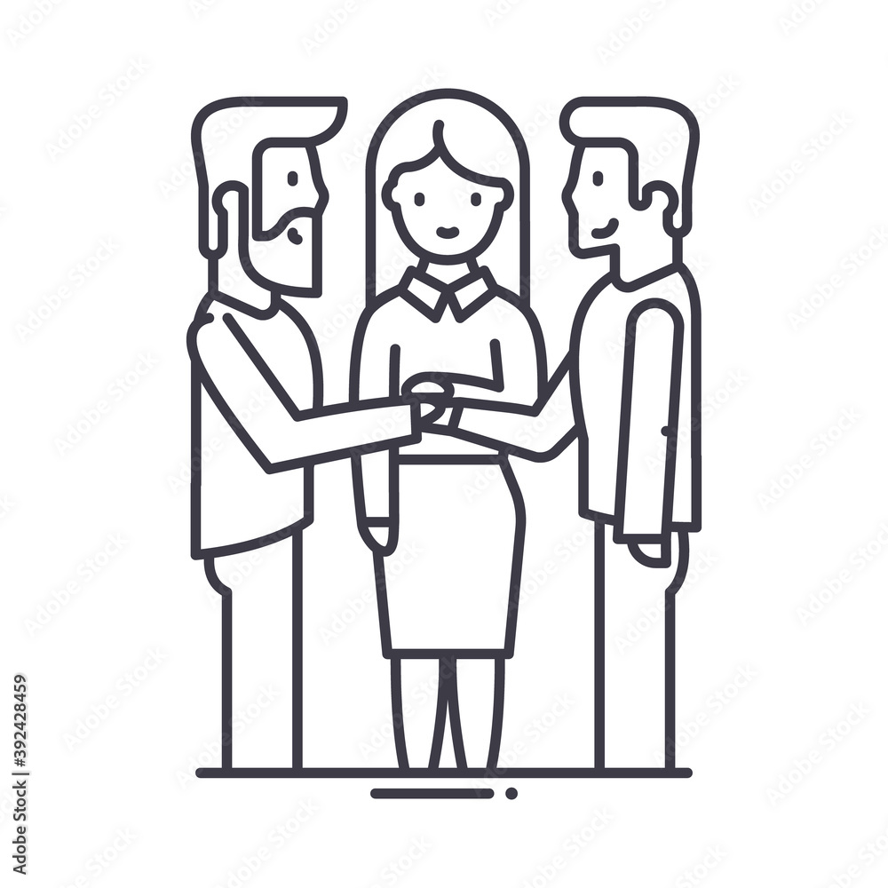 Business team agreement icon, linear isolated illustration, thin line vector, web design sign, outline concept symbol with editable stroke on white background. Business team agreement icon, linear isolated illustration, thin line vector, web design sign, outline concept symbol with editable stroke on white background.