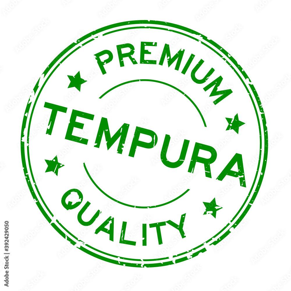 Grunge green premium quaity tempura word round rubber seal stamp on white background Grunge green premium quaity tempura word round rubber seal stamp on white background