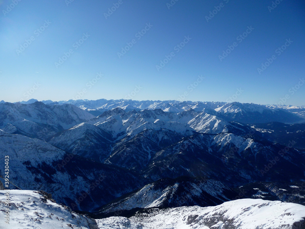 Fototapeta premium Wintry mountain view from Pleisenspitze mountain, Karwendel, Austria