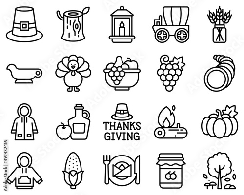 Thanksgiving related line vector icon set 1
