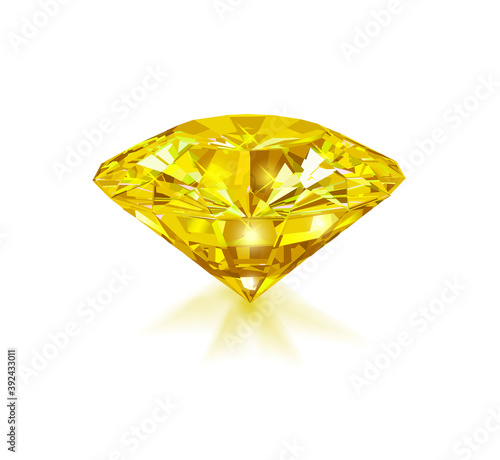 Beautiful bright yellow diamond  isolated on white background. Vector illustration.
