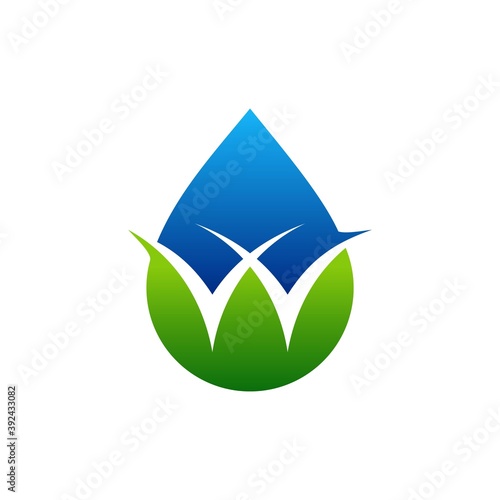 water and grass icons, letter W logo template