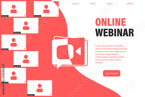 Online webinar, meeting. Webinars and web meetings at the level of colleagues, modern education. Vector illustration