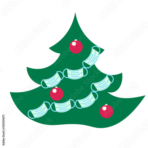 vector illustration for Christmas tree and masks quarantine symbols for covid holidays