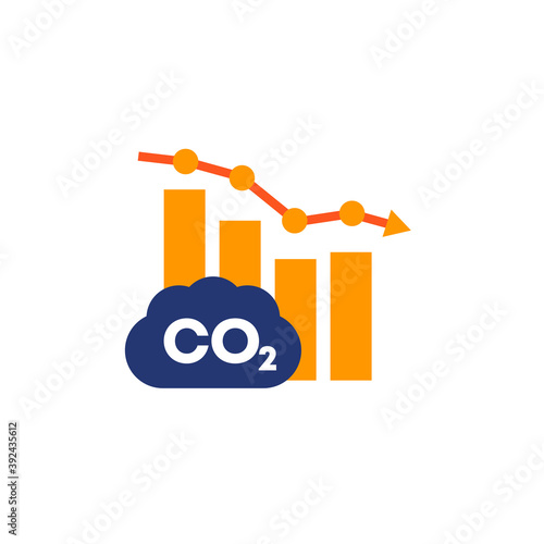 co2 gas, carbon emission reduction icon with graph