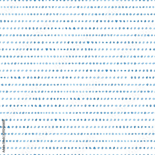 Seamless watercolor pattern in polka dot style. Cute blue and white striped print for textiles, home decor, packaging. Vector illustration.