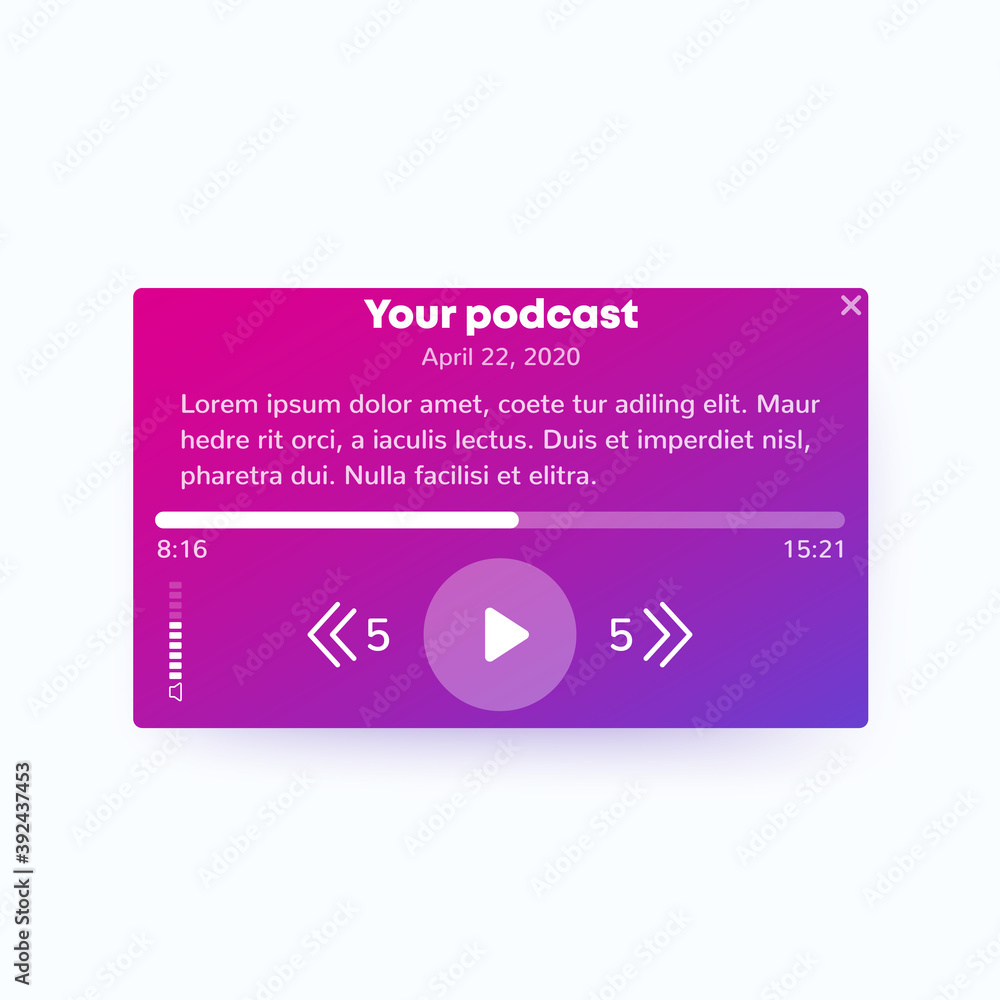 Fototapeta premium Podcast player design, vector interface