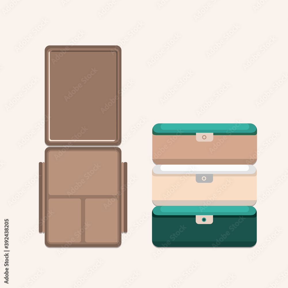 Food container. Food box for storing. Healthy food. Lunch box. Several food containers stacked isolated on beige background, Eco friendly concept. Food container. Food box for storing. Healthy food. Lunch box. Several food containers stacked isolated on beige background, Eco friendly concept.