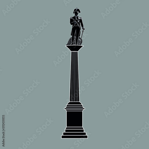 Nelson's Column in Trafalgar Square in London / Great Britain. Black and white vector illustration.