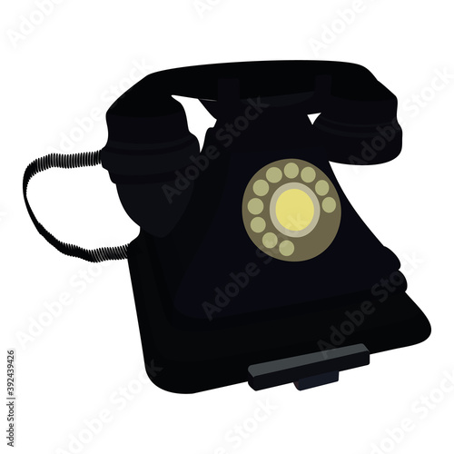 old rotary telephone of black color with a tube on a twisted cord