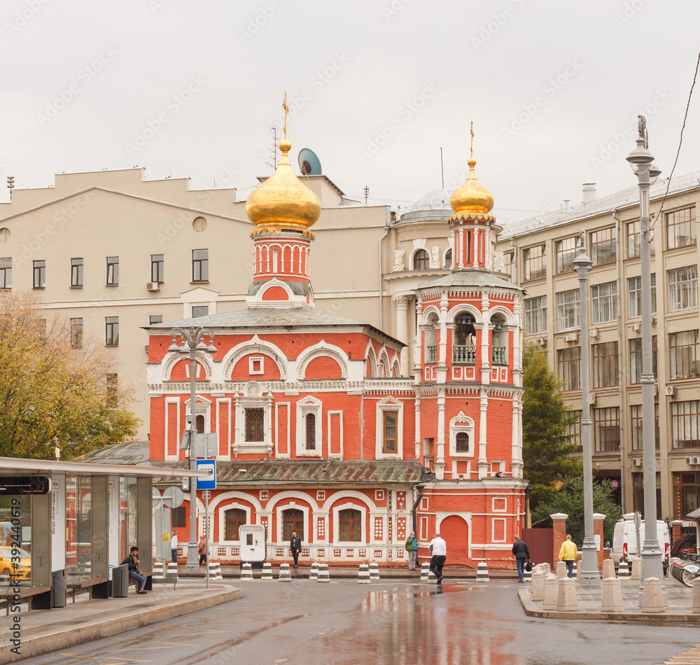 Moscow, Russia, Oct 9, 2020: Slavyanskaya square. Church of All Saints