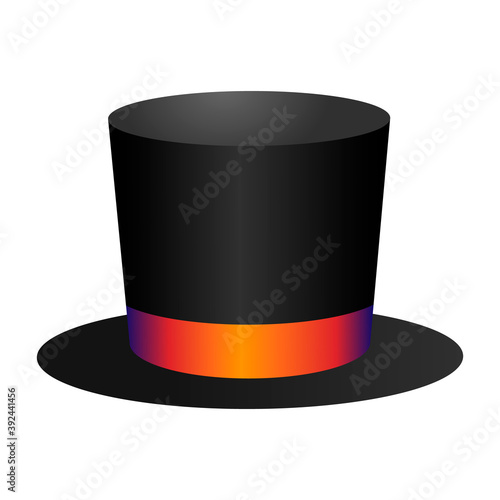 Black hat isolated on white background. Vector illustration.Top hat for circus, holiday, new year, christmas, birthday