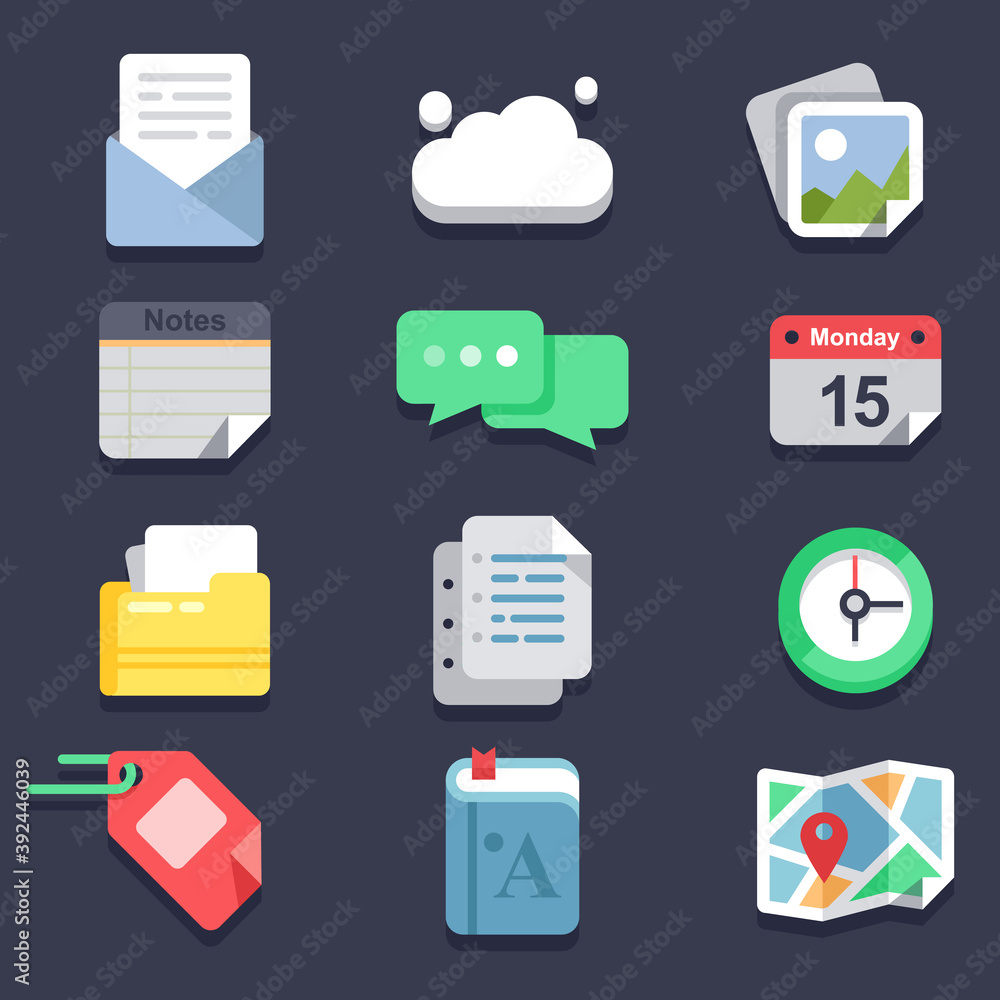 Set of web icons for business, finance, communication and search. Simple set of flat vector icons Set of web icons for business, finance, communication and search. Simple set of flat vector icons
