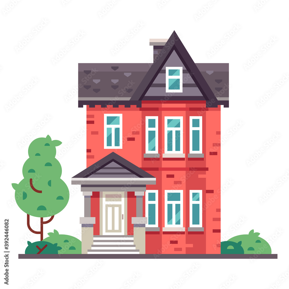 Detailed colorful cottage house. Flat style modern building. Vector illustration