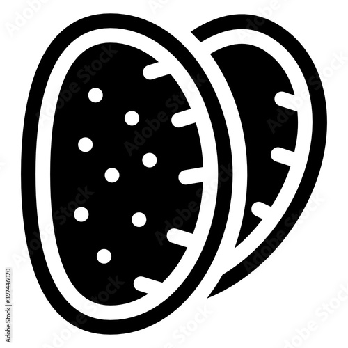 
An icon design of ham slices in solid style 
