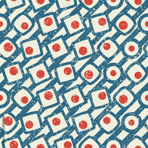 Geometric abstract shapes mod target seamless pattern in grunge style 