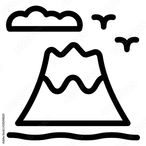 
A volcanic island icon in modern filled style 

