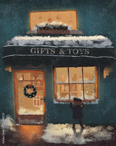 Christmas gifts and toys shop illustration