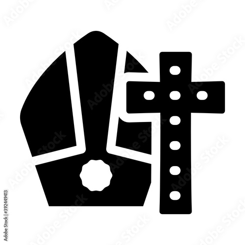
Pope costume, hat with christianity cross glyph icon 
