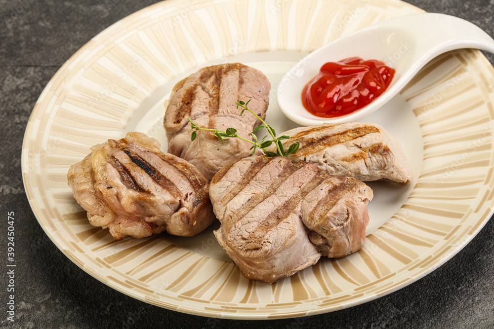 Grilled pork tenderlion with tomato sauce Grilled pork tenderlion with tomato sauce