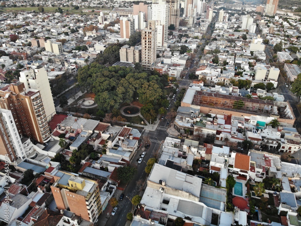 vista aerea de la plaza pueyrredon con sus arboles gigantes