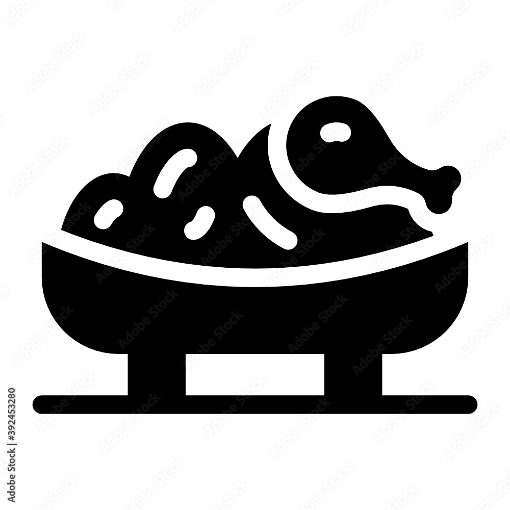 A dish with rice with leg piece denoting concept of biryani icon
A dish with rice with leg piece denoting concept of biryani icon