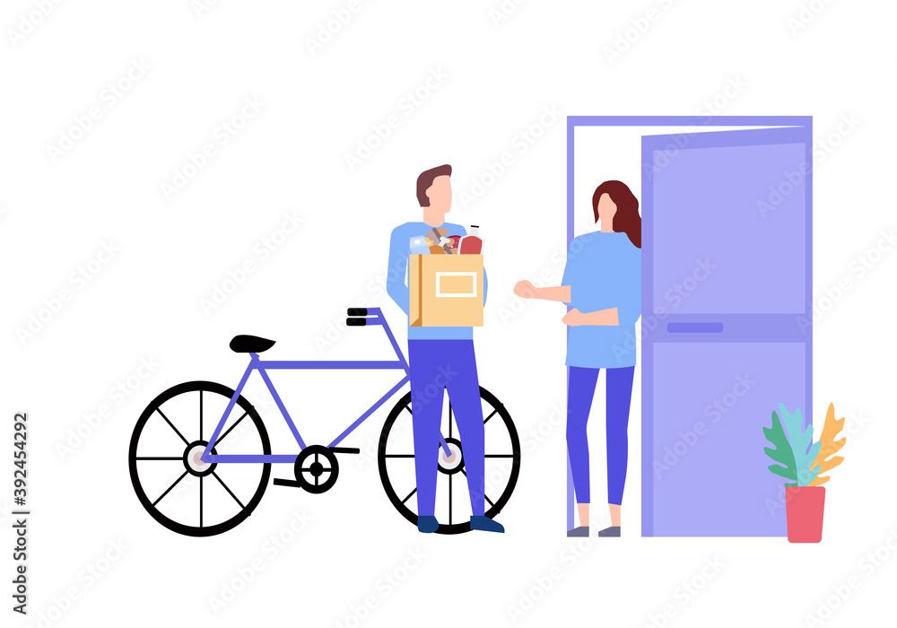 Courier gives away a package of products, vector graphic Courier gives away a package of products, vector graphic
