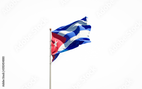 Beautiful national state flag of Cuba on white background. Isolated close-up Cuban flag 3D artwork.