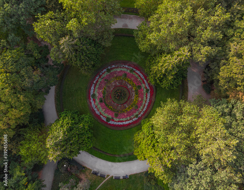 Top down aerial look to square in south park in Wroclaw