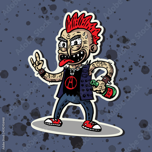 Funny picture: punk with a bottle. Vector character