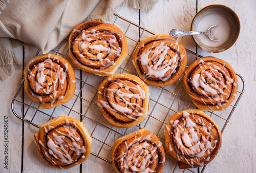 Fresh home baked sweet cinnamon buns with frosting