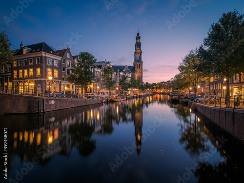 Photography View over the Prinsengracht canal to the Anne Frank House and the Westertoren ch