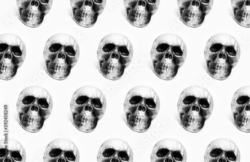 Pattern of anatomical human spooky skull  isolated on background of white color.