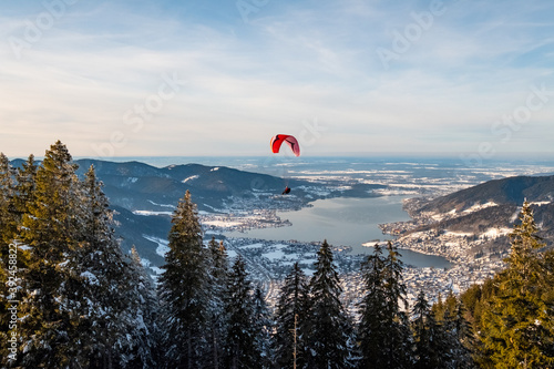 Paragliding over lake 