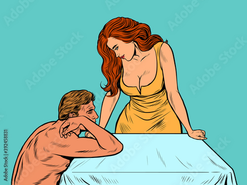 Sexy man and woman near the bed