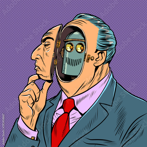An android man disguises himself as a human robot