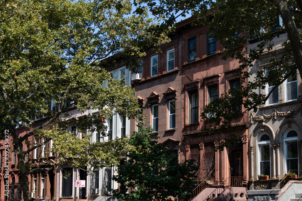 Row of Beautiful Old Brownstone Homes in Prospect Heights Brooklyn of New York City