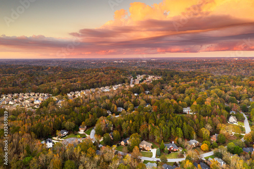 Fotografie Neighborhoods in Autumn at Dusk