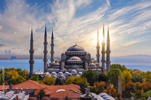 The Blue Mosque or Sultan Ahmet Mosque at sunset, Istanbul, Turkey
