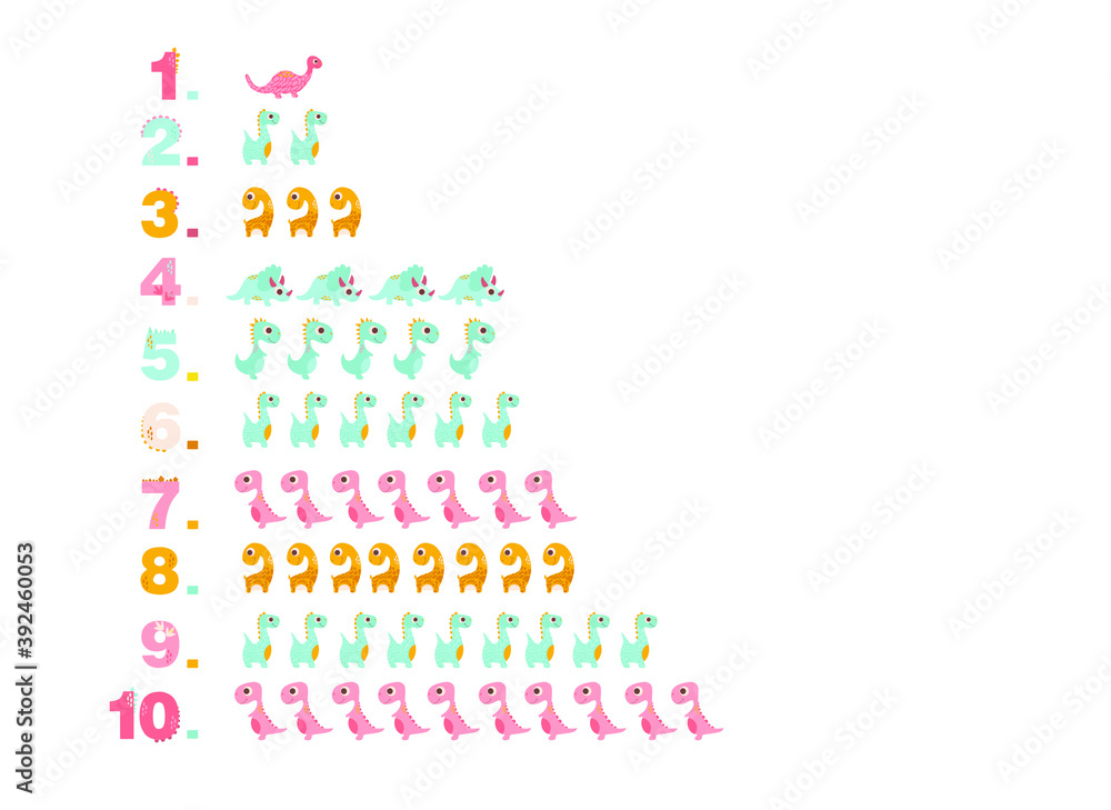 numbers with examples. dinosaurs. educational page with mathematical numbers for children numbers with examples. dinosaurs. educational page with mathematical numbers for children