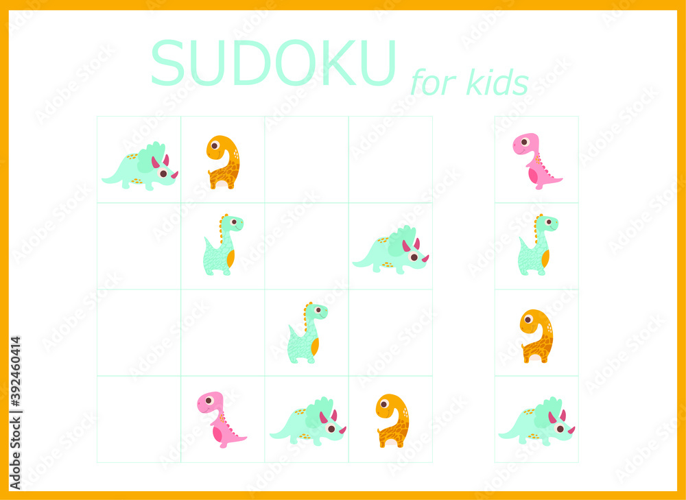 sudoku for kids with dinosaurs. Sudoku. Children's puzzles. Educational game for children. colored dinosaurs sudoku for kids with dinosaurs. Sudoku. Children's puzzles. Educational game for children. colored dinosaurs