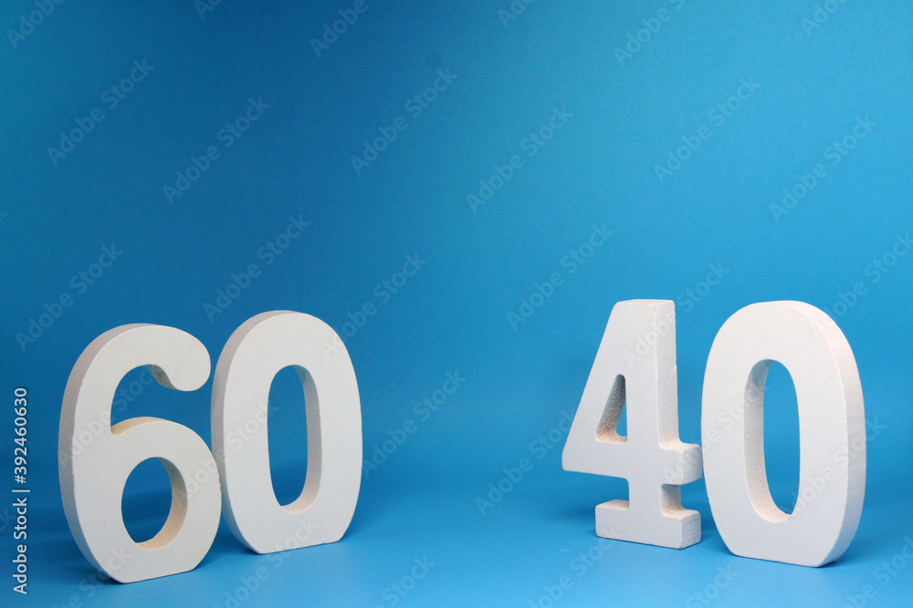 Sixty Forty ( 60 40 ) white wooden Isolated blue Background with Copy Space - New promotion 60% 40% Percentage Business finance Concept Sixty Forty ( 60 40 ) white wooden Isolated blue Background with Copy Space - New promotion 60% 40% Percentage Business finance Concept