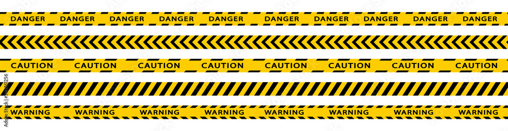 Fototapeta premium Warning stripes set. Danger tapes. Yellow stripes border. Caution tape. Do not cross.
