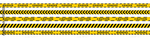 Warning stripes set. Danger tapes. Yellow stripes border. Caution tape. Do not cross.