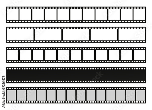 Film strip set. Blank stripes cinema. Vector templates.