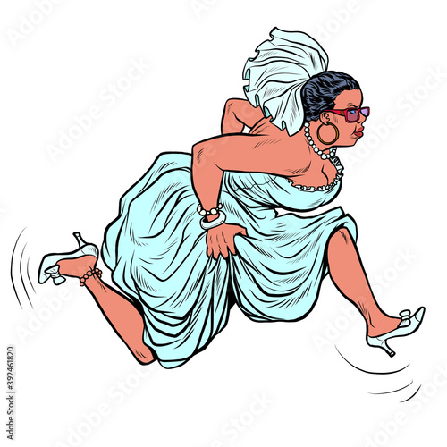 black Woman bride runs