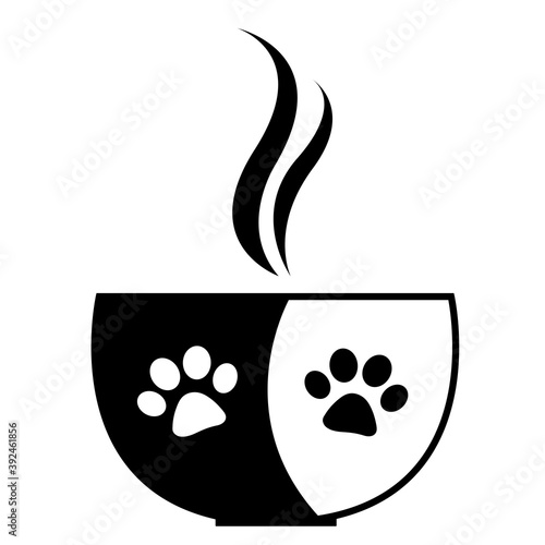 Cat food bowl black and white flat design sign icon design element for labels.