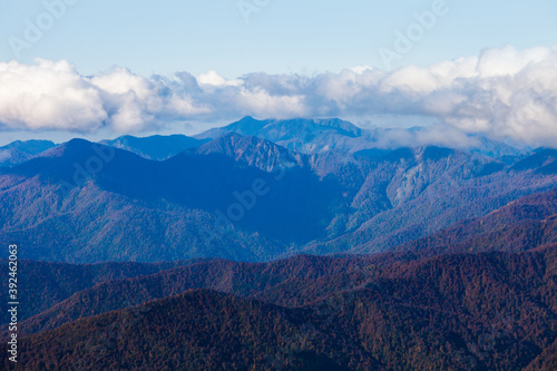 Mountains of the Caucasian ridge from a vantage point on Krasnaya Polyana, Russia
