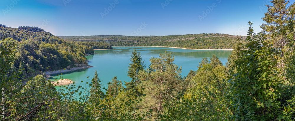Vouglans lake - 09 04 2020: View of the Vouglans lake