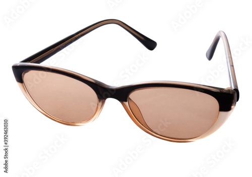 Brown sunglasses isolated on white.